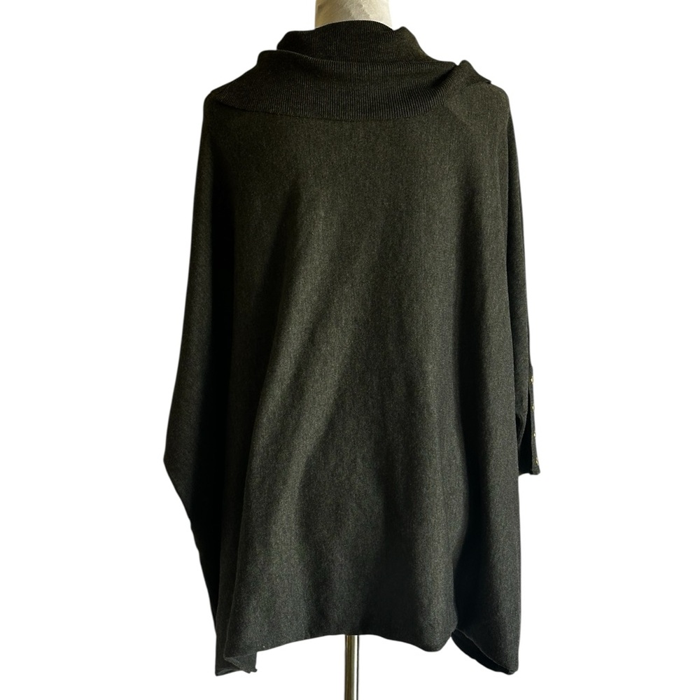 Carolyn Taylor Charcoal Poncho Sweater,Turtleneck, Mid Length,Cozy - Picture 4 of 14